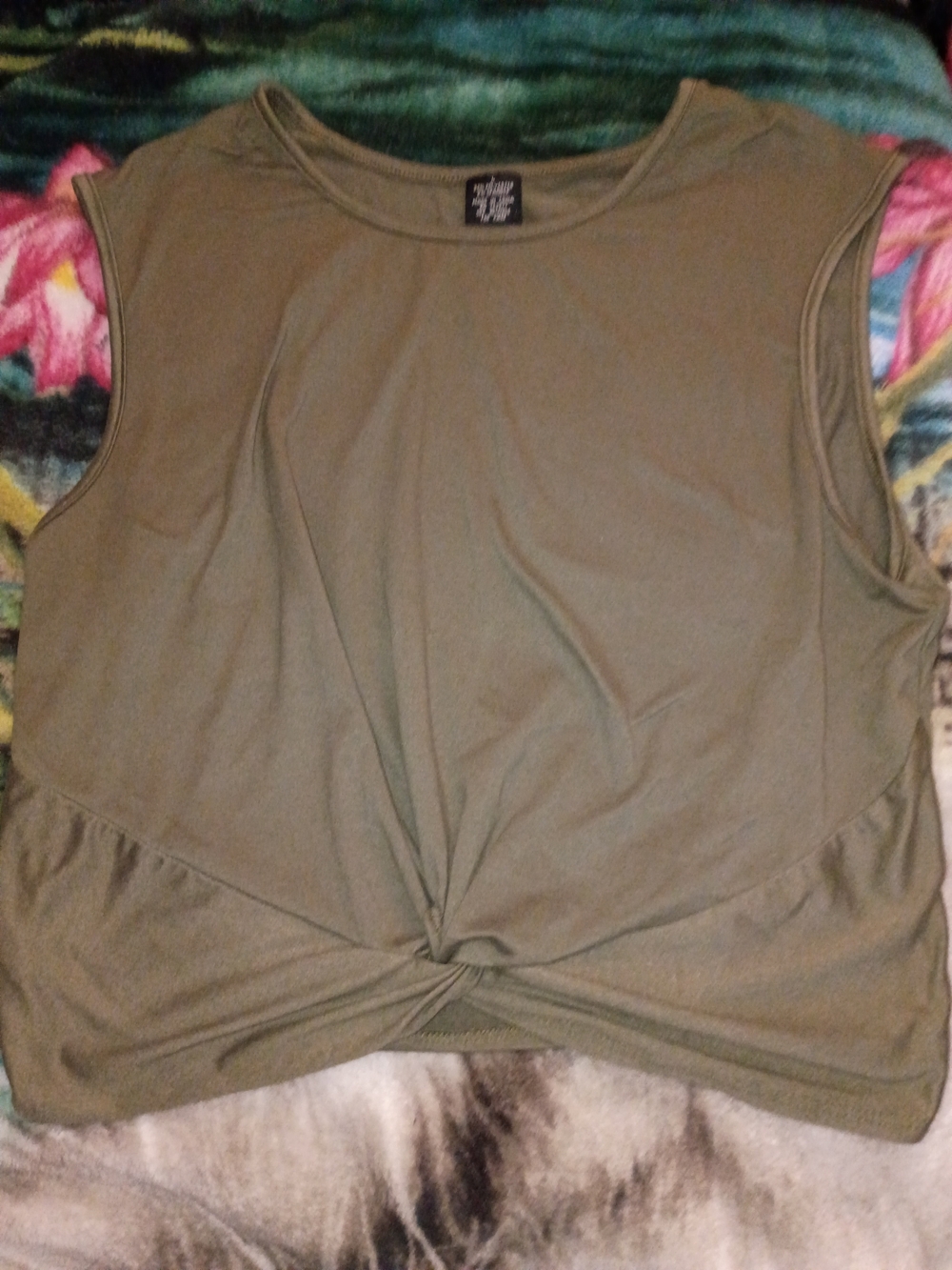 Twist-Front Olive Green Tank Top - Junior Girls